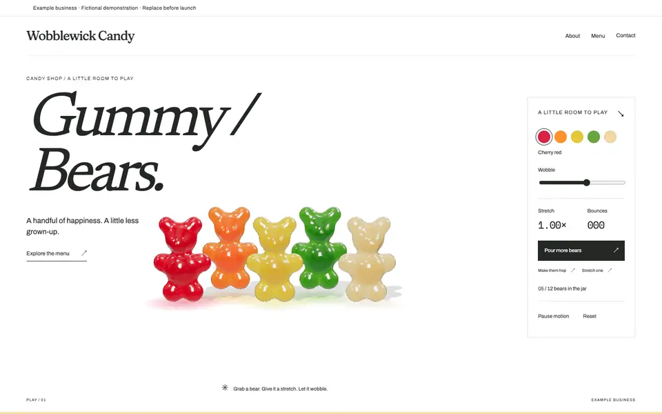 Look 1, Wobblewick: sample home page on a computer