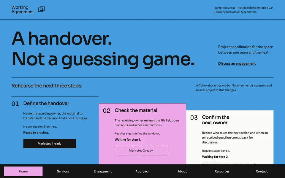 Look 1, Working Agreement: sample home page on a computer