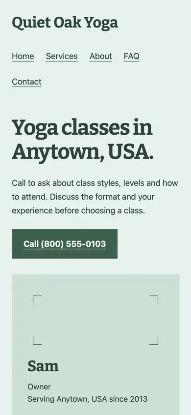 Look 1, Neighborhood studio welcome: sample home page on a phone
