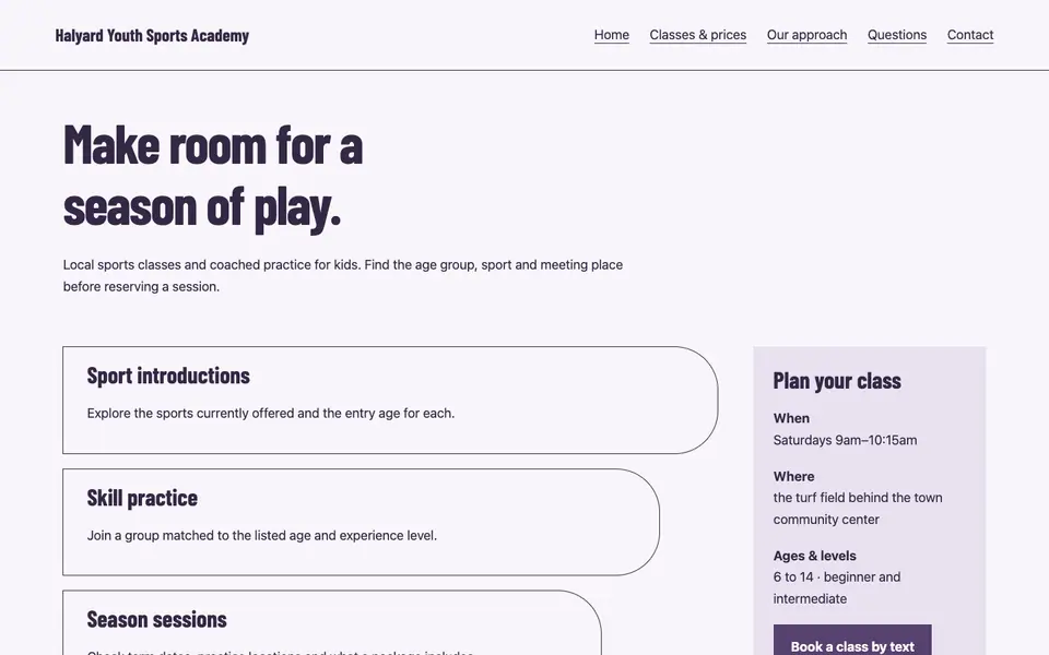 Look 1, Choose a sport: sample home page on a computer