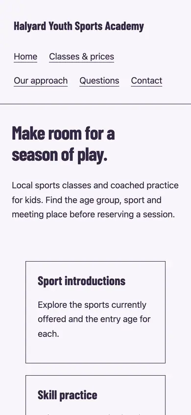 Look 1, Choose a sport: sample home page on a phone
