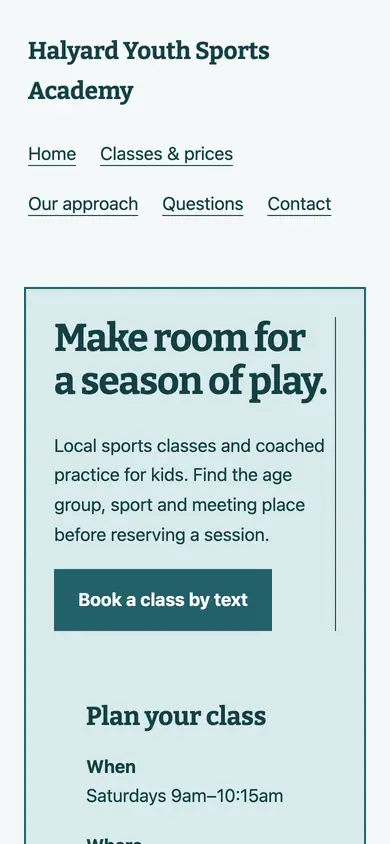 Look 2, Practice field: sample home page on a phone