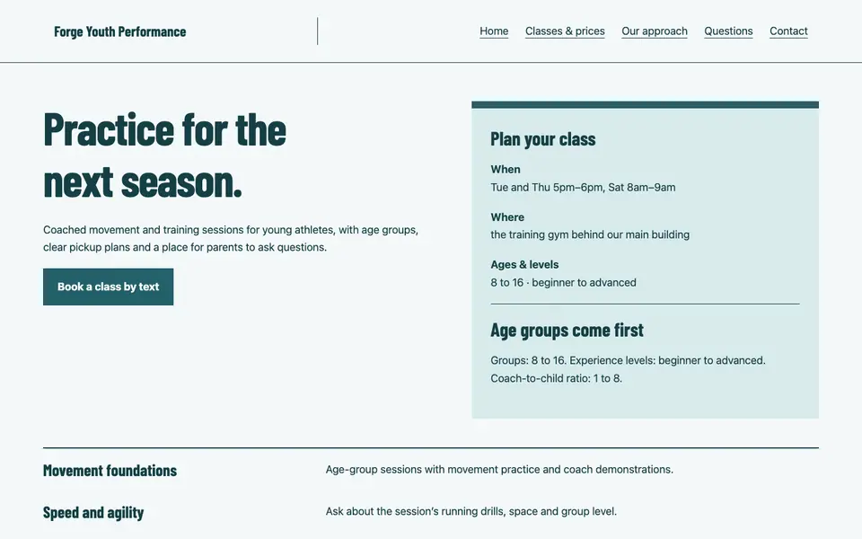 Look 1, Season training calendar: sample home page on a computer