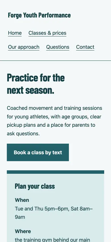 Look 1, Season training calendar: sample home page on a phone