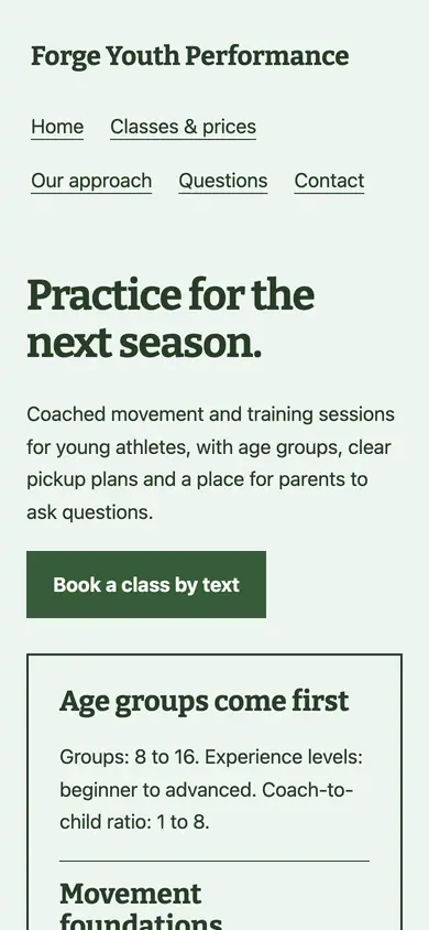 Look 2, Age group roster: sample home page on a phone