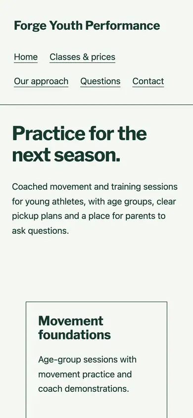 Look 3, Practice circuit: sample home page on a phone