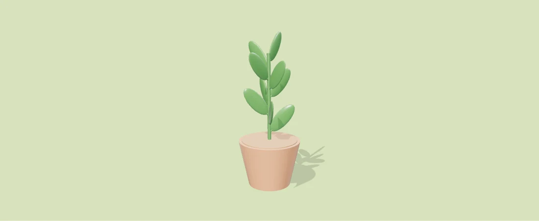 A springy leafy plant growing from a rounded pot. Select Play to interact.