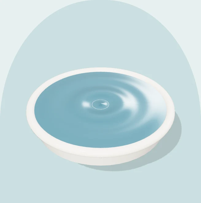 A reflective sculptural pool with touch-responsive waves. Select Play to interact.