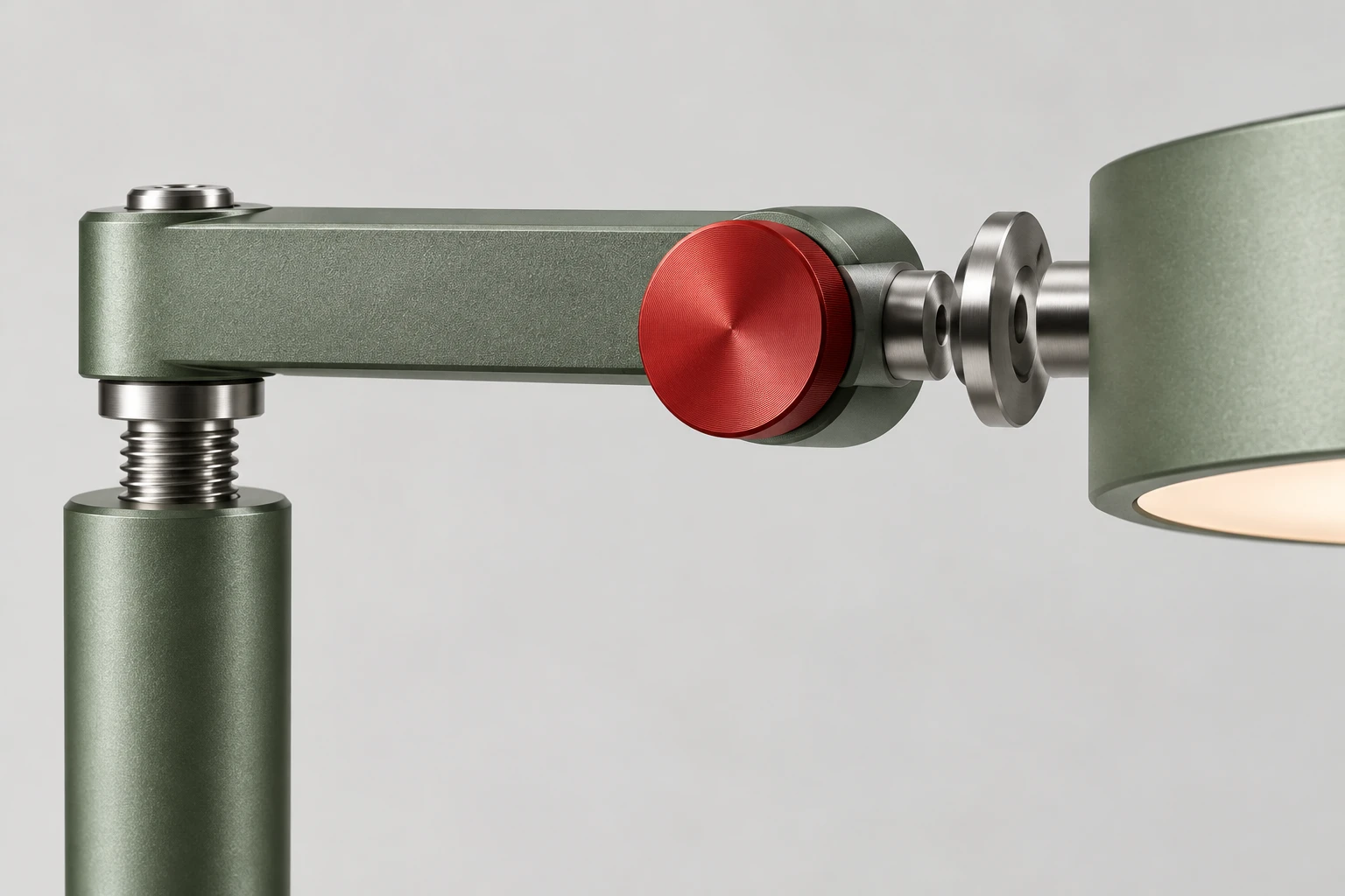Close view of the sage arm, red circular pivot and visible silver connection